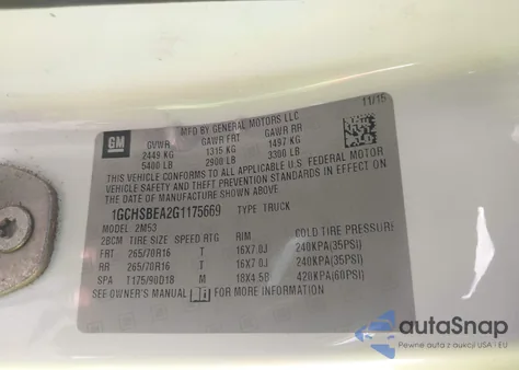 2016 Chevrolet Colorado Wt from USA, damaged, VIN 1GCHSBEA2G1175669